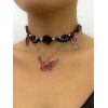 Collier gothique perlé avec pendentif en forme de croix, de papillon, de rose et de crâne, style punk, pour Halloween - Noir 