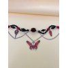 Collier gothique perlé avec pendentif en forme de croix, de papillon, de rose et de crâne, style punk, pour Halloween - Noir 