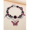 Collier gothique perlé avec pendentif en forme de croix, de papillon, de rose et de crâne, style punk, pour Halloween - Noir 