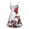 Gothic Couple Outfit for Halloween Rose Skull Print Ruched Mini Dress and Shirt Set - Blanc S | US 4