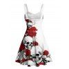 Gothic Couple Outfit for Halloween Rose Skull Print Ruched Mini Dress and Shirt Set - Blanc S | US 4