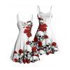 Gothic Couple Outfit for Halloween Rose Skull Print Ruched Mini Dress and Shirt Set - Blanc S | US 4