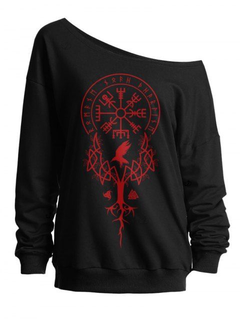 Sweat-shirt gothique à imprimé géométrique et col incliné