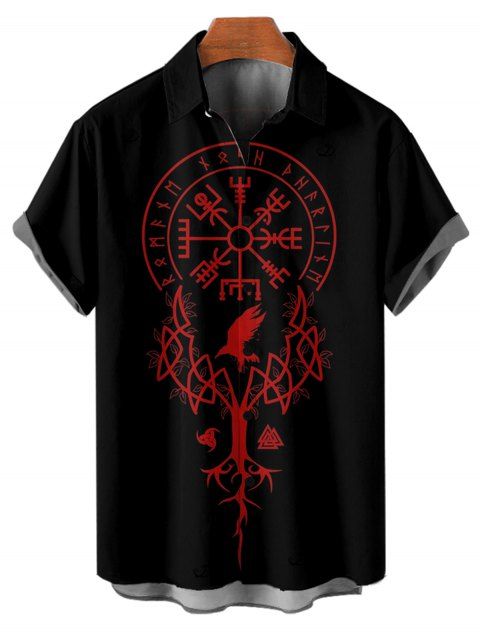 Chemise boutonnée gothique pour homme avec imprimé géométrique et horloge