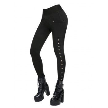 High Waisted Pocket Snap Button Side Leggings