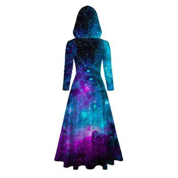 Hoodie Top Starry Sky Print Drawstring Long Top with Hooded
