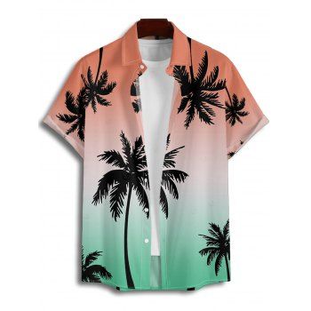 Beach Couple Outfit Coconut Tree Print Ombre Ruched Mini Dress and Shirt Set