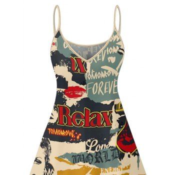 Vintage Dress Colorblock Letter Posters Style Print Mini Dress