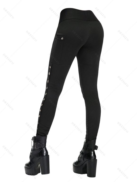 Legging Bouton-pression à Taille Haute avec Poche - Noir M