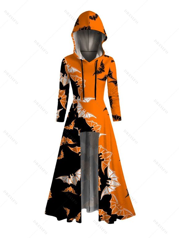 Sweat à capuche d'Halloween à imprimé toile d'araignée et chauve-souris contrastant avec cordon de serrage - Orange S | US 4