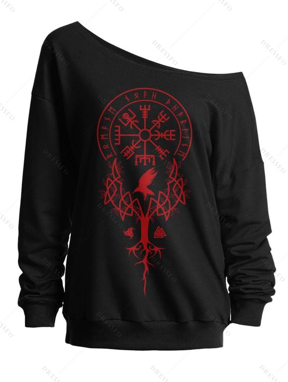 Sweat-shirt gothique à imprimé géométrique et col incliné - Noir S | US 4