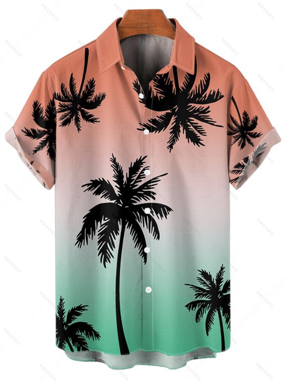 Chemise de plage boutonnée pour homme, imprimé cocotier, motif ombré, idéale pour les vacances - multicolor S