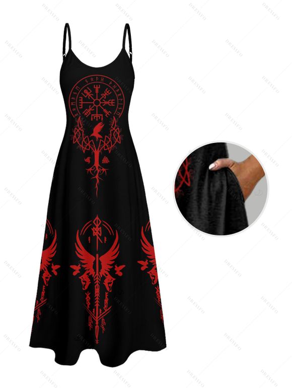 Robe gothique à imprimé géométrique et poches, robe longue à bretelles spaghetti - Noir XXL | US 14