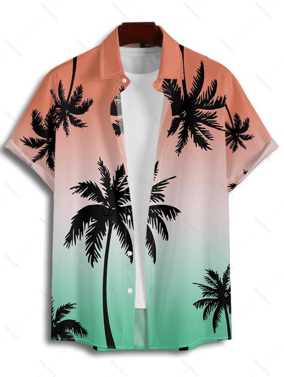 Chemise de plage boutonnée pour homme, imprimé cocotier, motif ombré, idéale pour les vacances - multicolor 4XL