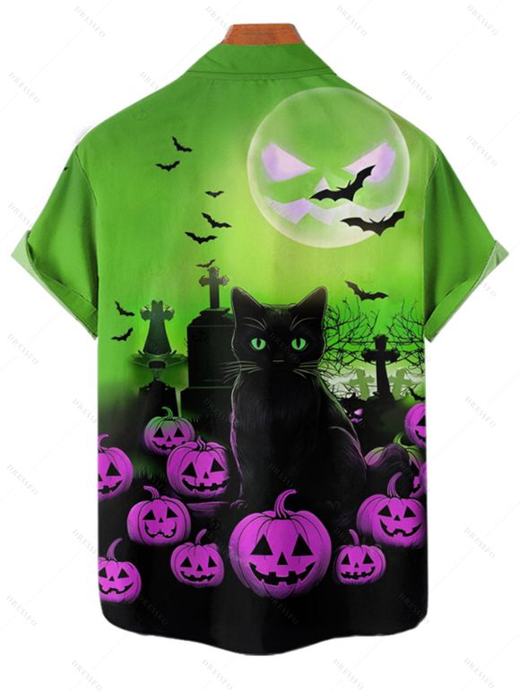 Halloween Couple Outfit Cat Pumpkin Bat Print Mini Dress and Shirt Set - multicolor S | US 4