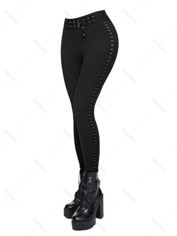 Pantalon de Jogging Décontracté Long Bouclé en Couleur Unie avec Rivet à Œillet - Noir XL | US 12