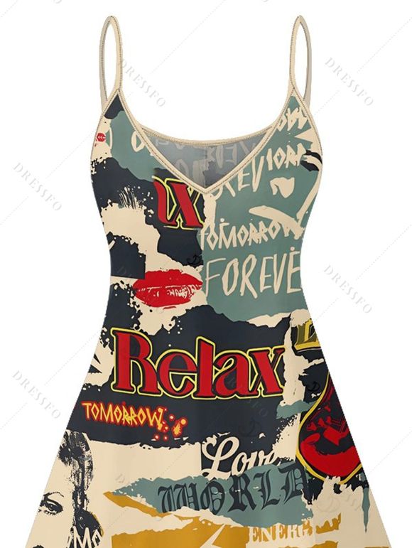 Robe vintage à imprimé mini-robe colorblock avec lettres et affiches - multicolor XXXXL | US 18