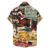 Chemise boutonnée vintage pour homme, imprimé lettres colorblock, style affiches - multicolor S