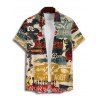 Chemise boutonnée vintage pour homme, imprimé lettres colorblock, style affiches - multicolor 4XL