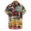 Chemise boutonnée vintage pour homme, imprimé lettres colorblock, style affiches - multicolor 4XL