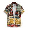 Vintage Couple Outfit Colorblock Letter Posters Style Print Mini Dress and Shirt Set - multicolor S | US 4