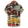 Vintage Couple Outfit Colorblock Letter Posters Style Print Mini Dress and Shirt Set - multicolor S | US 4