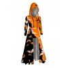Sweat à capuche d'Halloween à imprimé toile d'araignée et chauve-souris contrastant avec cordon de serrage - Orange S | US 4