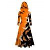 Sweat à capuche d'Halloween à imprimé toile d'araignée et chauve-souris contrastant avec cordon de serrage - Orange S | US 4