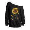 Sweat-shirt gothique à col oblique et imprimé tête de mort et tournesol - Noir S | US 4