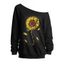 Sweat-shirt gothique à col oblique et imprimé tête de mort et tournesol - Noir S | US 4