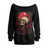 Sweat-shirt gothique pour Halloween, imprimé miroir tête de mort rose, col incliné - Noir M | US 6