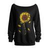 Sweat-shirt gothique à col oblique et imprimé tête de mort et tournesol - Noir S | US 4