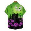 Chemise d'Halloween pour homme, imprimé chat, citrouille, chauve-souris, boutonnée, style gothique - multicolor 4XL