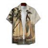 Chemise de vacances pour homme, boutonnée, imprimé cocotier et bateau - Vert M