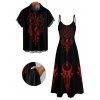 Gothic Couple Outfit Clock Geometric Print Pocket Long Dress and Shirt Set - Noir S | US 4