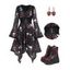 Gothic Outfit Skulls Rose Print Lace Dress and Rivet Boots Skeleton Earrings Set - Noir S | US 4