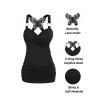 Gothic Outfit Cat Floral Print Sweatshirt Tank Top and Buckle Pants Earrings Set for Halloween - Noir S | US 4