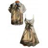 Vacation Couple Outfit Coconut Tree Ship Print Mini Dress and Shirt Set - Vert S | US 4