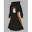 Robe à capuche d'Halloween, mini-robe à lacets et cordons de serrage, imprimé chauve-souris, fantôme et citrouille - Noir XXL | US 14