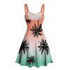 Beach Couple Outfit Coconut Tree Print Ombre Ruched Mini Dress and Shirt Set - multicolor S | US 4