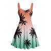 Beach Couple Outfit Coconut Tree Print Ombre Ruched Mini Dress and Shirt Set - multicolor S | US 4