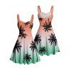 Beach Couple Outfit Coconut Tree Print Ombre Ruched Mini Dress and Shirt Set - multicolor S | US 4
