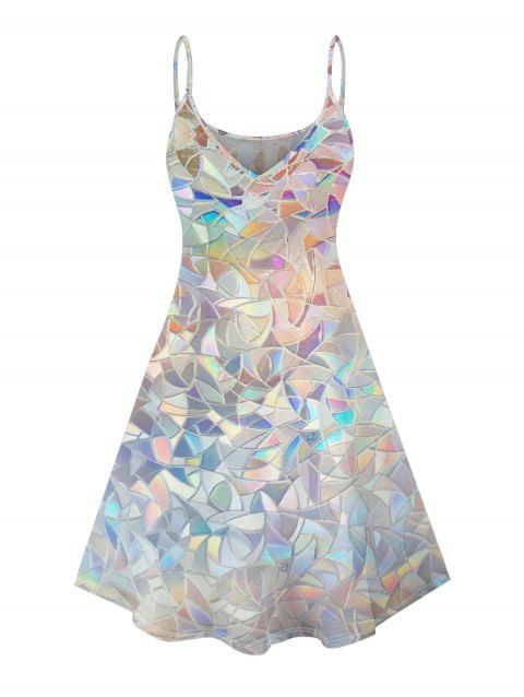 Robe de vacances à imprimé géométrique pailleté et mini-robe à bretelles spaghetti