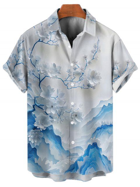 Men's Vacation Shirt Floral Mountain Print Button Up Shirt