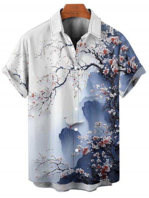 Men's Vacation Shirt Ink Panting Floral Print Button Up Shirt