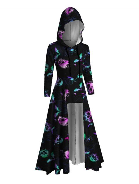 Sweat à capuche gothique d'Halloween avec imprimé tête de mort brillante et cordon de serrage