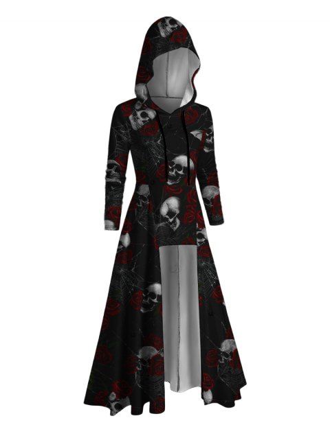 Sweat à capuche gothique d'Halloween avec imprimé tête de mort et roses
