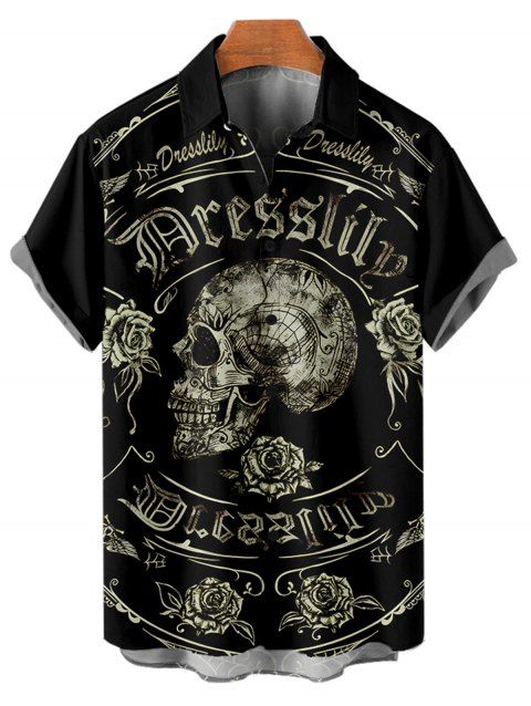 Chemise boutonnée gothique pour homme avec imprimé tête de mort et rose pour Halloween