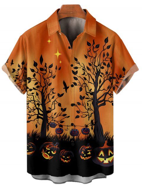 Chemise boutonnée gothique pour homme, imprimé citrouille et nuit d'Halloween