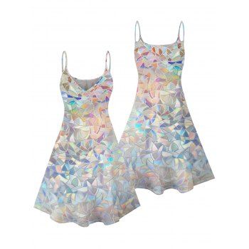 Sequined Geometric Print Vacation Dress Spaghetti Strap Mini Dress